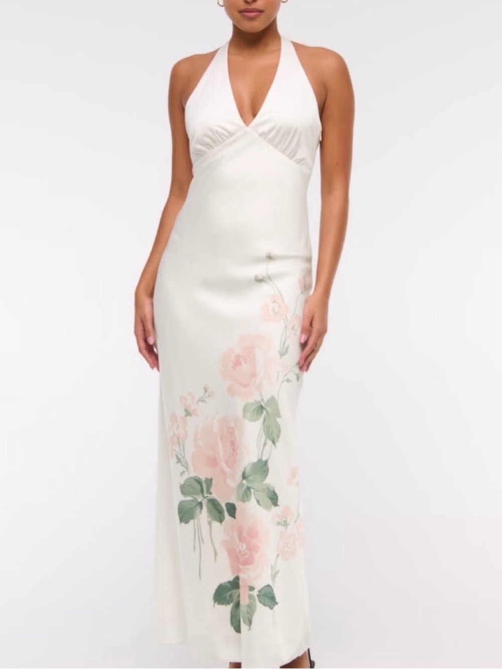 Abercrombie & Fitch Ivory Julia Slip Backless Halter Satin Maxi Dress Size M